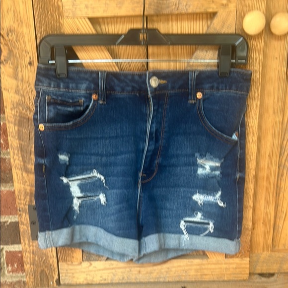 Wax Jean Pants - Wax Jeans Blue Distressed Jean Shorts with Cuffed Hem